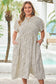 Beige Plus Size Leopard Print Frill Trim Short Sleeve Flared Dress