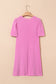Parchment Corded Knit Crew Neck Puff Sleeve Shift Mini Dress