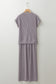 Smoke Gray Solid Corded Knit Short Sleeve T Shirt and Wide Leg Pants Set