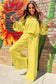 Yellow Cream Drop Shoulder Puff Sleeve Crop Pullover Drawstring Wide Leg Pants Set