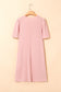 Parchment Corded Knit Crew Neck Puff Sleeve Shift Mini Dress