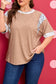 Chestnut Animal Color Block Patchwork Plus Size Tee