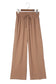 Brown Drawstring Elastic Waist Casual Wide Leg Pants