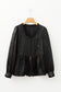 Black Metallic Frilled V Neck Puff Sleeve Babydoll Blouse