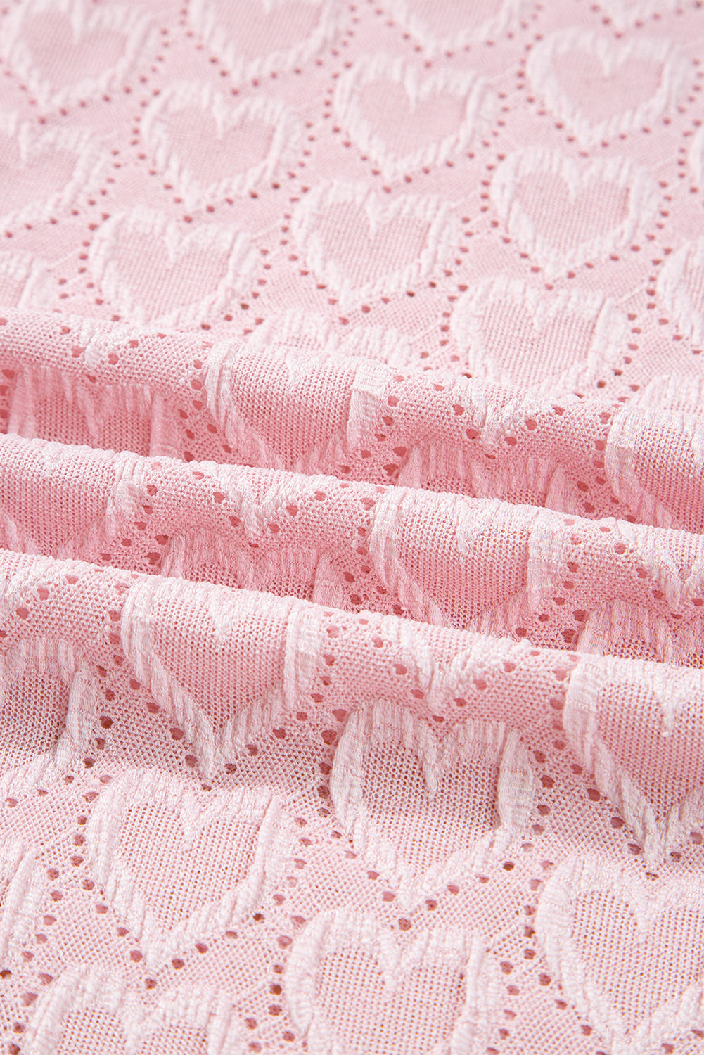 Gossamer Pink Heart Jacquard Flare Sleeve Mock Neck Fitted Top