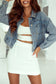 Sky Blue Rivet Studded Pocketed Denim Jacket