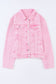 Pink Acid Wash Button Flap Pocket Denim Jacket