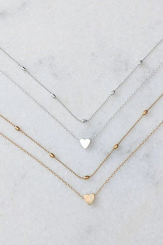 Silver Heart Shaped Layered Chain Necklace