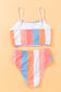 Orange Vertical Striped High Waist Bikini Swimsuit