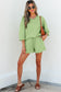 Meadow Mist Green Solid Loose V Neck Half Sleeve Tee and Shorts