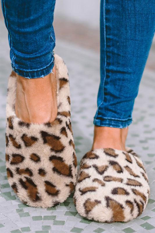 Leopard Print Fuzzy Home Slippers