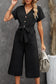 Black Dolman Button Belted V Neck Wide Leg Pocketed Jumpsuit
