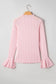 Gossamer Pink Heart Jacquard Flare Sleeve Mock Neck Fitted Top