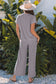 Smoke Gray Solid Corded Knit Short Sleeve T Shirt and Wide Leg Pants Set