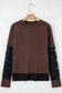Dark Brown Sheer Lace Patchwork Casual Long Sleeve Tee