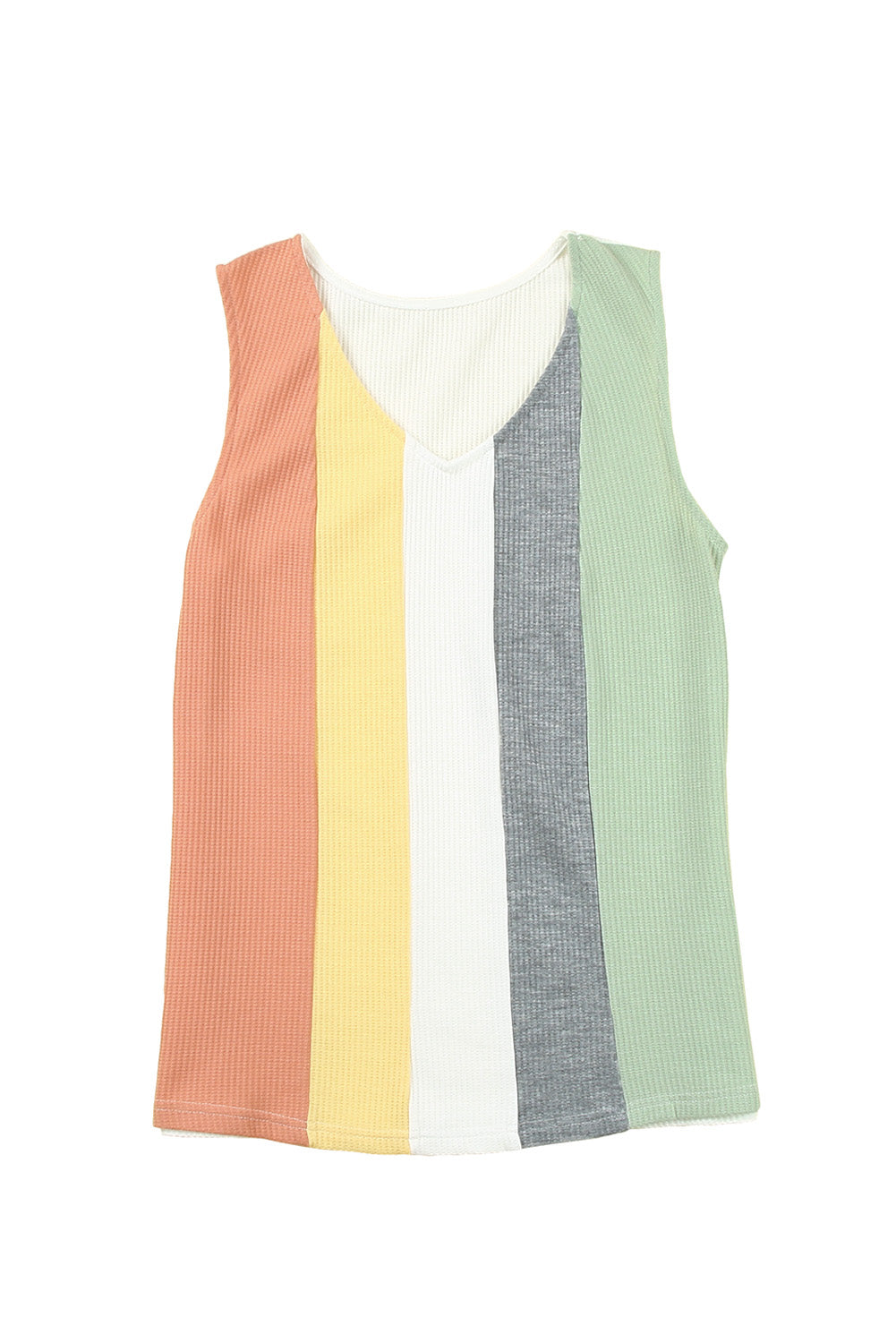 Multicolor Color Block V-Neck Waffle Knit Tank Top