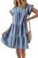 Beau Blue Ruffle Short Sleeve Tiered A-line Denim Dress