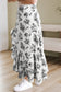 Black Boho Floral High Waist Ruffle Split Maxi Skirt