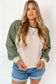 Mist Green Plus Size Waffled Color Block Long Sleeve Top