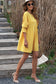 Yellow Shirred Cuffs Short Swing Dress