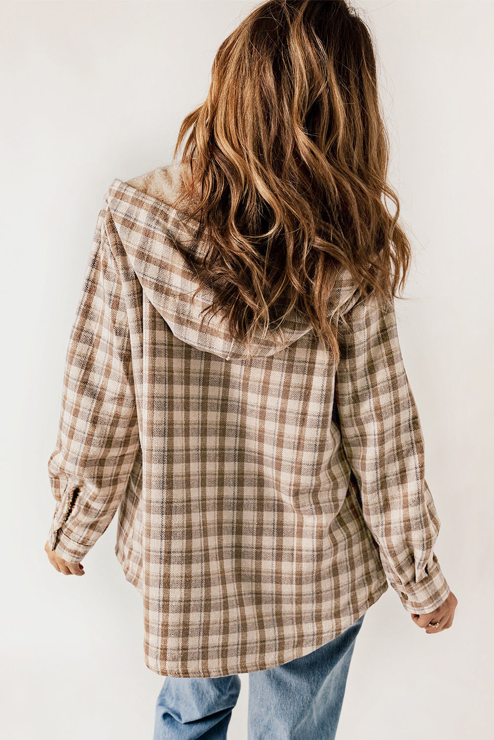 Khaki Plaid Sherpa Lined Hooded Shacket