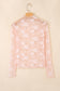 Apricot Pink Sheer Floral Lace Mesh Mock Neck Long Sleeve Top