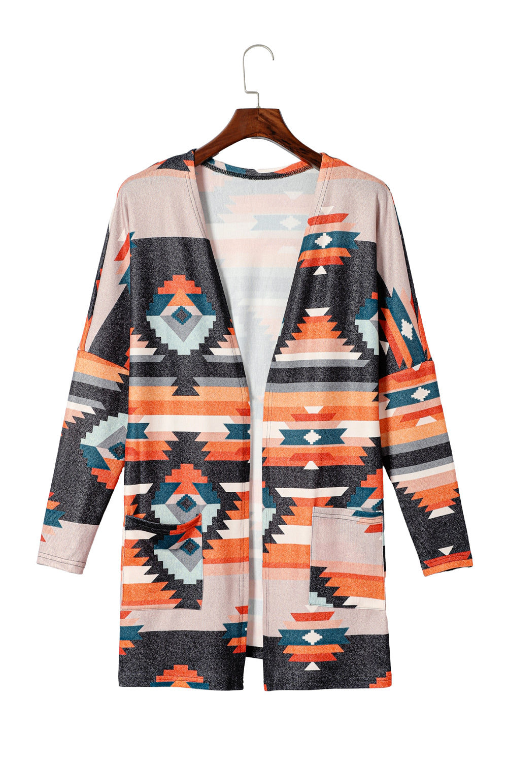 Orange Western Tribal Aztec Print Cardigan