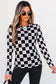 Black Checkerboard Western Elements Printed Mesh Long Sleeve Top