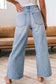 Beau Blue Multi Buttons Pinstripe Wide Leg Jeans