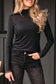 Black Rhinestone Embellished Mesh Long Sleeve Top