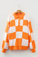 Light French Beige Checkered Pattern Polo Collar Loose Sweater