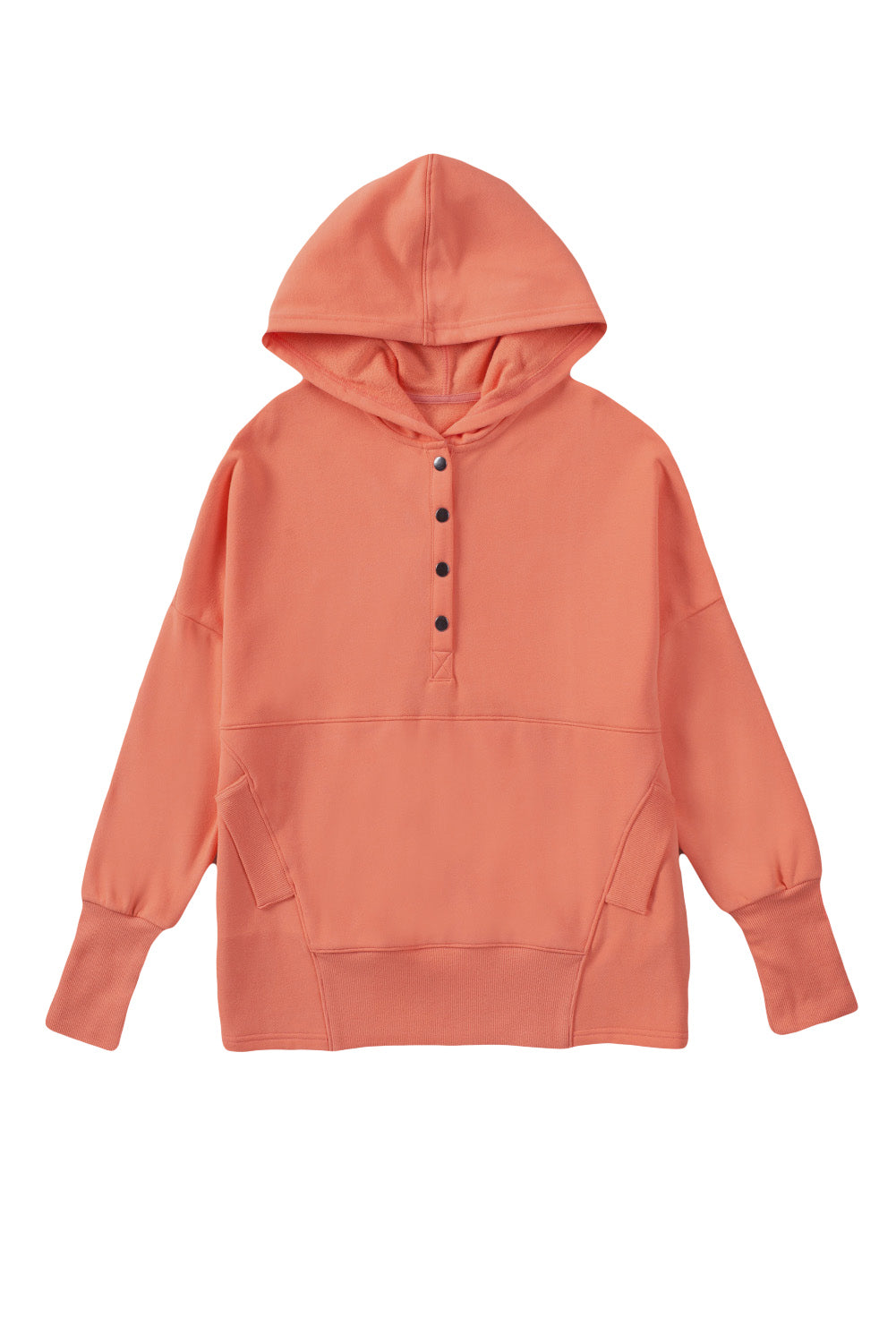 Orange Batwing Sleeve Pocketed Henley Hoodie