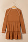 Chestnut Textured Tiered Ruffled Long Sleeve Mini Dress