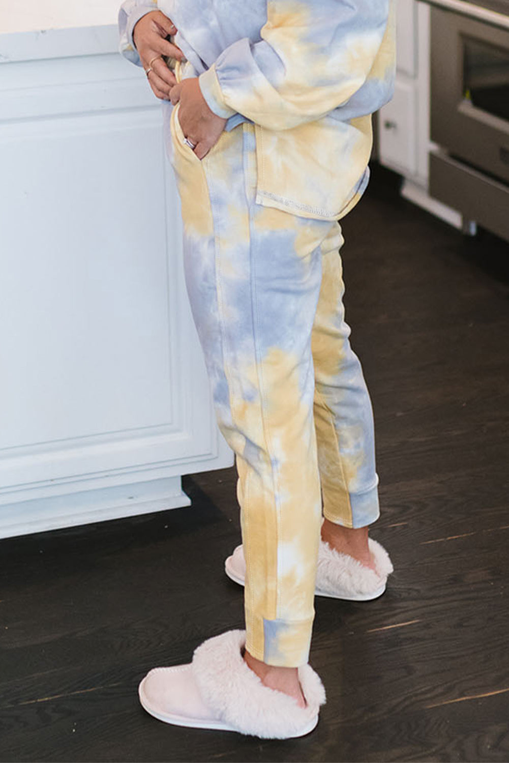 Multicolor Tie Dye Henley Top and Drawstring Pants Outfit