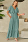 Textured V Neck Flutter Sleeve Ruffled Maxi Dress
