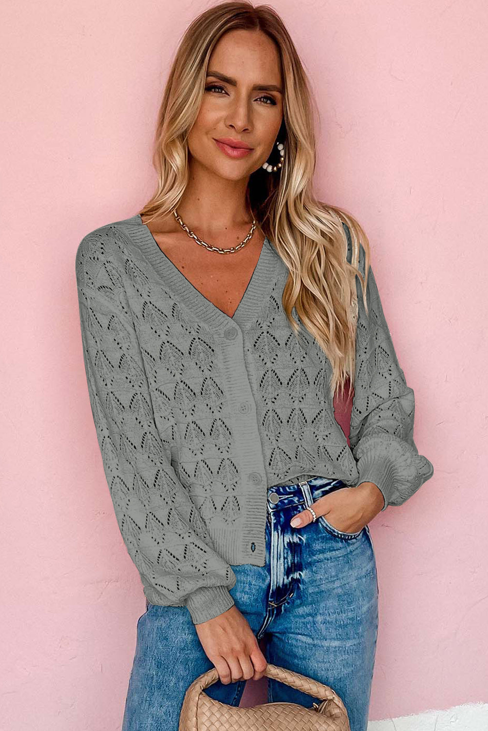 Green Lightweight Buttoned Front Crochet Cardigan