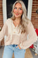 Oatmeal Waffle Patchwork Drop Shoulder Hooded Long Sleeve Top