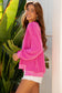 Strawberry Pink Twisted Rib Uneven Hem Drop Shoulder Loose Knit Top