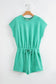 Sea Green Mineral Wash Drawstring Waist Hollow Out Back Short Sleeve Romper