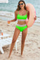 Green Striped Patchwork Spaghetti Strap High Waist Bikini Swimsuit