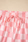 Pink Checkered V Neck Tee Drawstring Shorts Lounge Set