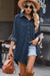 Blue Corduroy Shirt Style Full Button Long Sleeve Shift Mini Dress