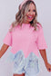 Pink Fringed Sequin Crop T-shirt