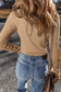Black Long Sleeve Buttons V Neck Slim Fit Top