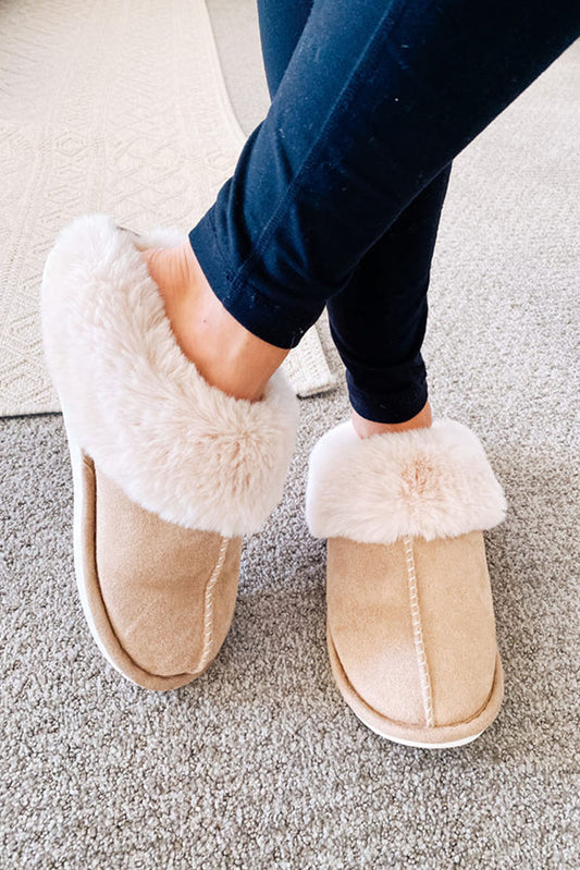 Khaki Faux Suede Plush Lined Slippers