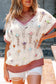 Delicacy Embroidered Flowers Colorblock Edge Hollowed Sweater