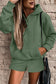 Navy Blue Button Drawstring Hooded Pullover and Casual Short Set