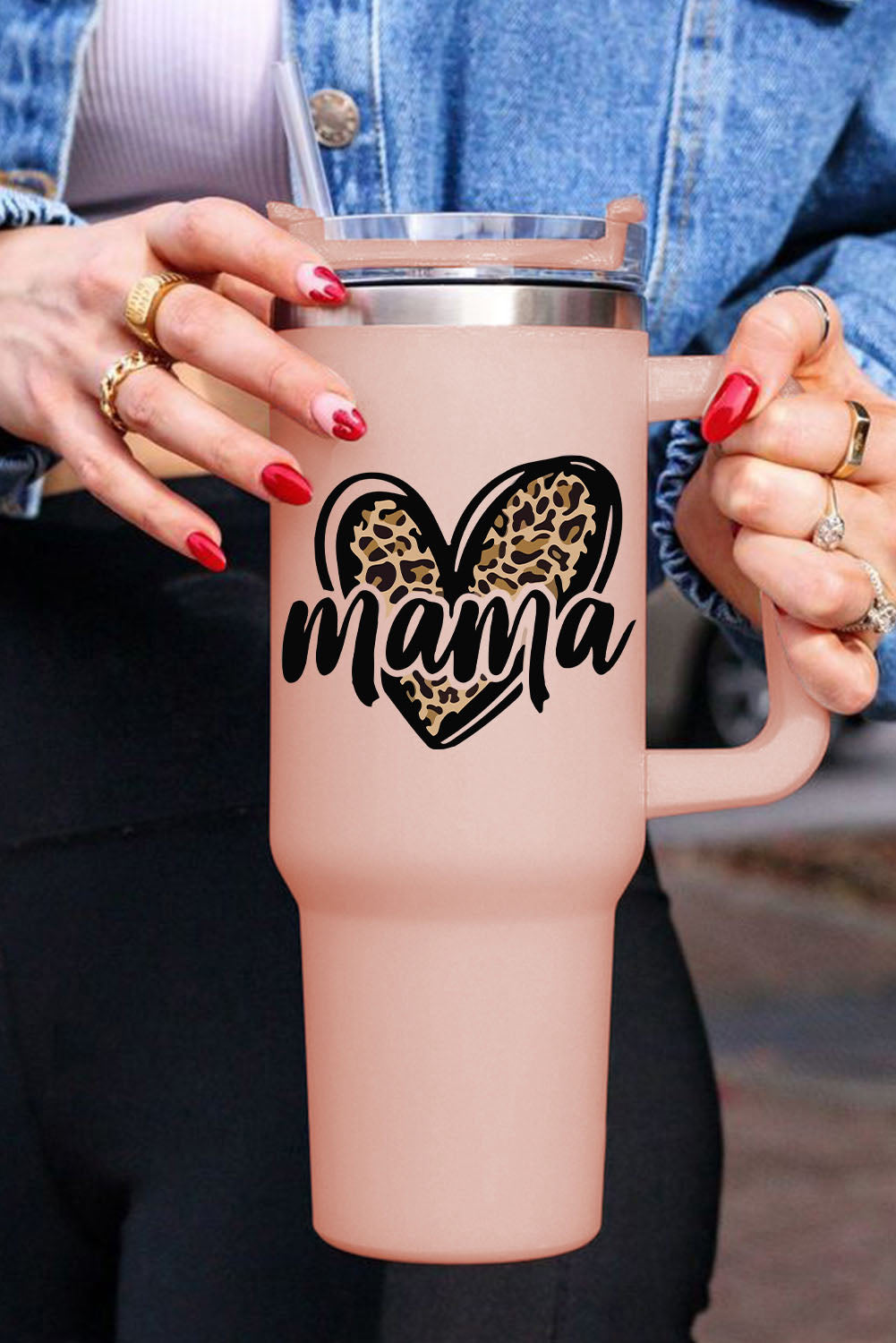 Pink MAMA Leopard Heart Stainless Steel Insulated Cup