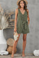 Green Button V Neck Romper with Belt