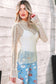 Apricot Flounced Long Sleeve Mock Neck Sheer Lace Top